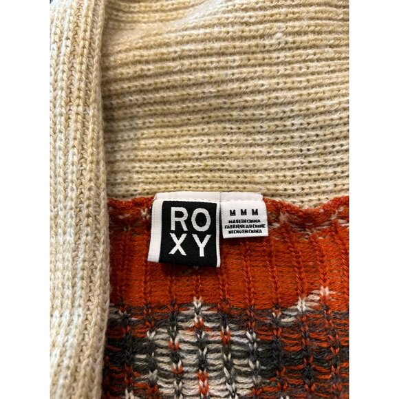 Roxy Knit Cardigan Sweater Med Multicolor Tribal Aztec Print Open Drape Front - Picture 2 of 6